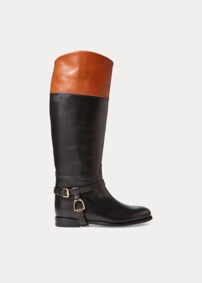 Botas Ralph Lauren Mujer Negros / Marrom - Sade Burnished Calfskin - EUVRJ7312